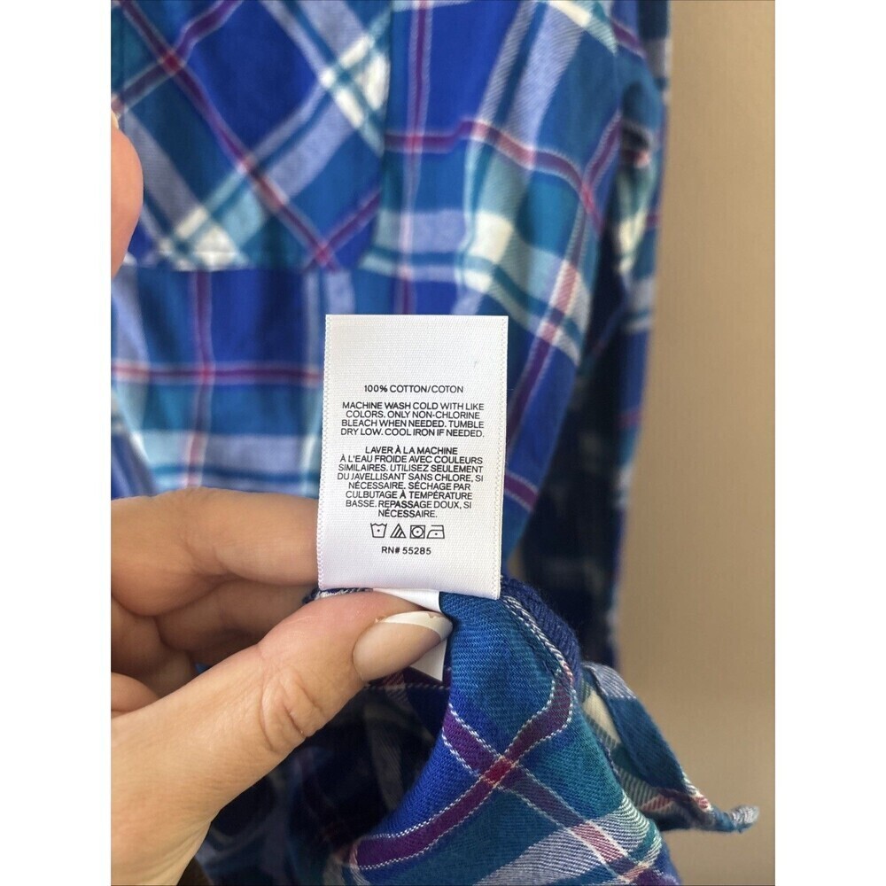 Express Women’s S Plaid Boyfriend Flannel Blue Purple Button Down NWT - Picture 5 of 6